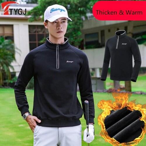 2020 new autumn winter golf Sportswear Mens long-sleeved T-shirt Thicken fleece warm zipper stand collar sports T Shirt Tops
