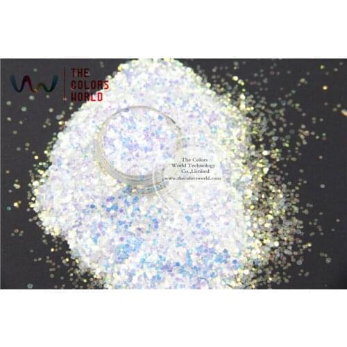 TCR6321-H1 White color with bullion iridescent Blue light Colorful Glitter Hexagon shapes Glitter for nail art and decoration