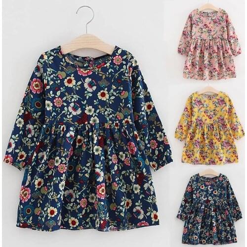TELOTUNY Toddler Baby Girls Dress Long Sleeve lovely Kawaii floral Print Princess Party Pageant Dresses Kids Clothes For 3-11Y