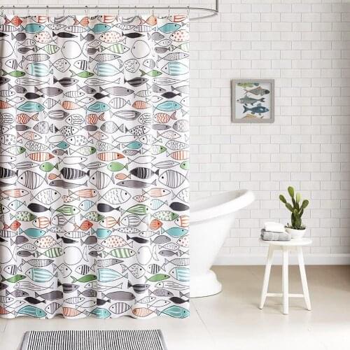 72x72inch Colorful Fish Print Waterproof Bath Shower Curtain Home Bathroom Decor