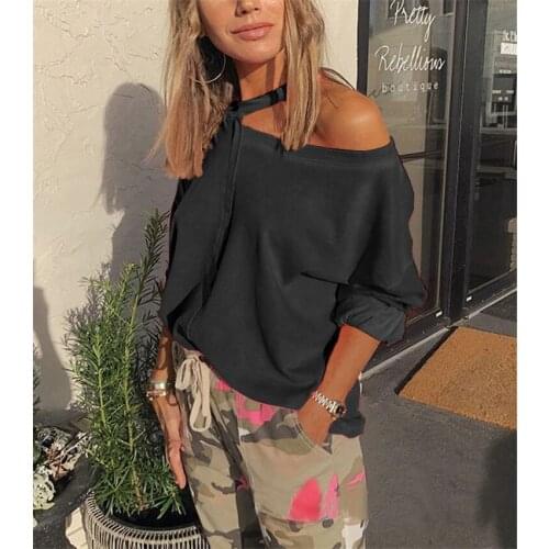 Womens Autumn Fashion T-shirt 2020 Womens New Sexy Strapless Bat Sleeve T-shirt Neon Tailoring Trendy Sweatshirt T-shirt Tops