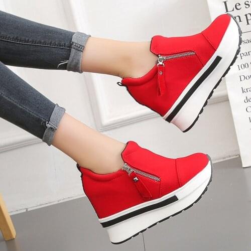 Platform sneakers trainers Elegant Classics Zipper High Canvas Cotton Fabric Leisure spring Shallow Sewing vulcanized womans