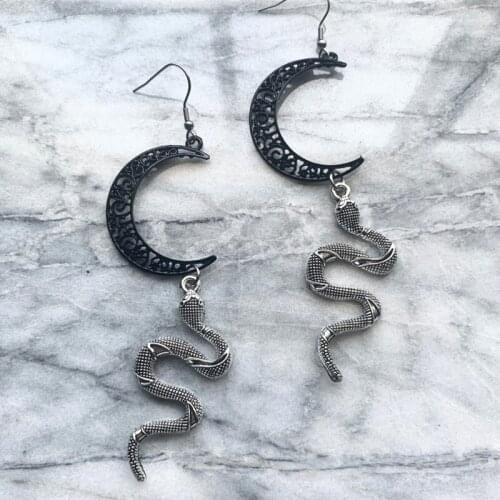 Black Lace Moon Snake Earring Goth witch jewelry punk fashion 2020 new women Exaggerated pendant Girlfriend gift novelty