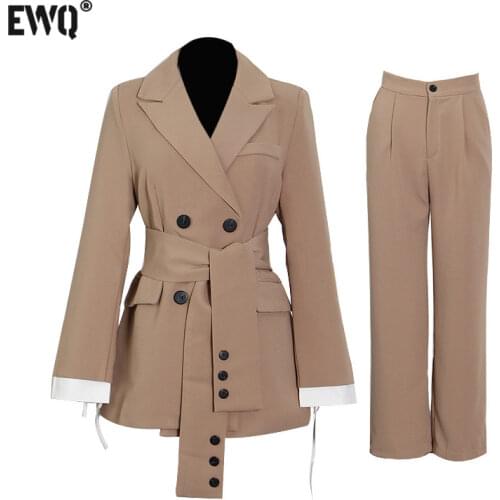 [EWQ] Simple fashion trend ladies casual long-sleeved coats chic blazer+ high-waist trousers office 2-piece set 2021 autumn new