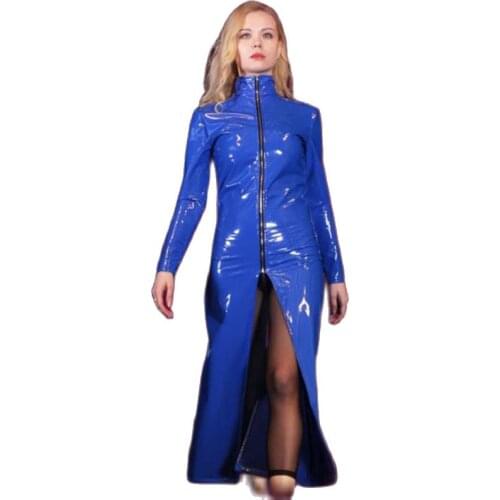 Plus Size Wetlook PVC Long Cape Coat Poncho Women Shiny High Split Stage Show Tops Ponchos And Capes Windbreaker Cloak Clubwear