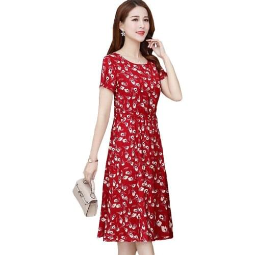 2021 Womens Summer Dresses New Fashion Short sleeve Round neck Print Vestir Plus size Loose Office Casual Dress Female OK647
