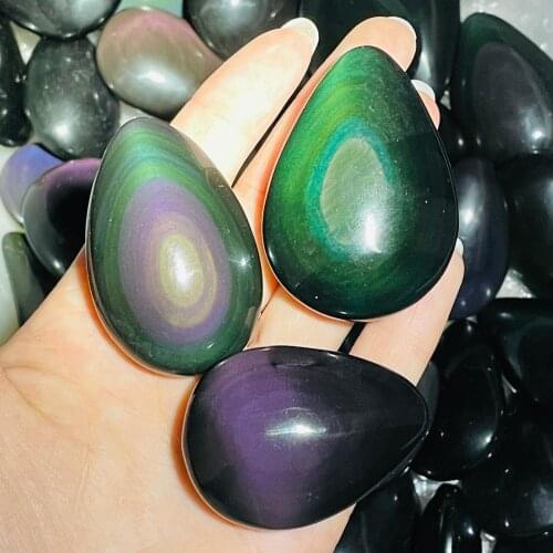 1PCS Natural Rainbow Obsidian Teardrop-Shaped Quartz Sheen Eyes Polished Crystal Decoration