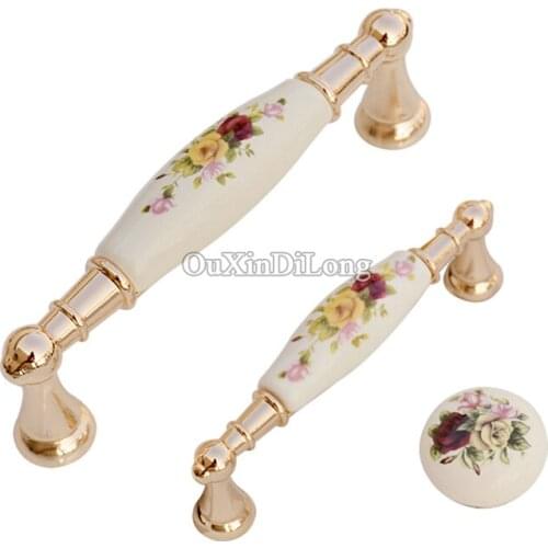 10PCS Elegant Luxury European Ceramic Printing Kitchen Door Handles Cupboard Wardrobe Drawer Dresser Cabinet Pulls Handles&Knobs
