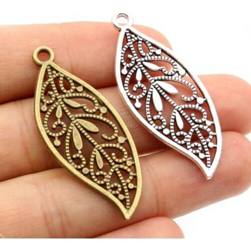 15pcs 43x17mm Antique Bronze Silver Plated Bronze Leaf Handmade Charms Pendant DIY for Bracelet Necklace Jewelry Making Supplies