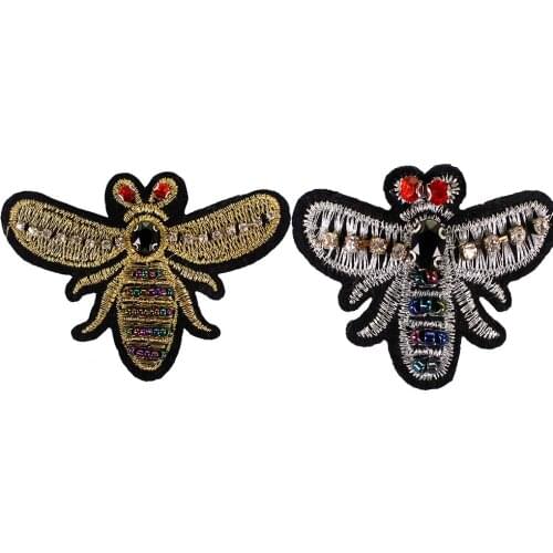 Handmade Beaded Bee Patches Gold Silver Embroidery Applique Badges for Clothes Shoes Decorated DIY Sewing Supplies 20 pieces