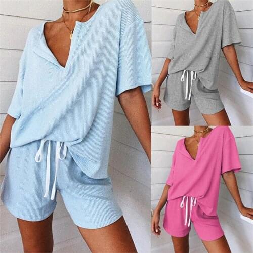 2020 Fashion Pajamas Sets Woman Short Sleeve Tops + Shorts Set Nightwear Pyjamas Women Summer Sleepwear 2pcs/set Hot Sale
