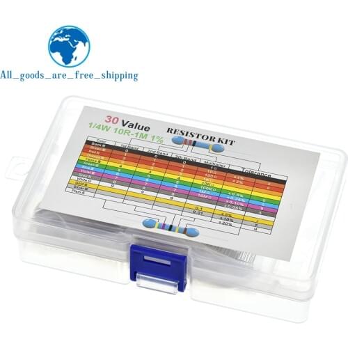 600PCS/LOT 1/4W Metal Film Resistor Kit 1% Resistor Assorted Kit Set 10 -1M Ohm hm Resistance Pack 30 Values each 20 pcs DIY KIT