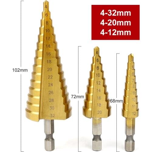 3x Metric Spiral Flute The Pagoda Shape Hole Cutter 4-12/20/32mm HSS Steel Cone Drill Bit Set HSS Steel Step Sharpening