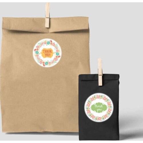 500pcs Flower Wreath Thank You Stickers Round Seal Labels Handmade Sticker for Candy Gift Box Packing Thanks Stickers
