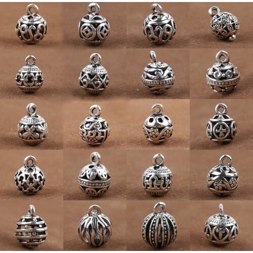 8mm 10mm Antique Silver Loose Hollow Metal Ball Pendants Beads DIY Jewelry