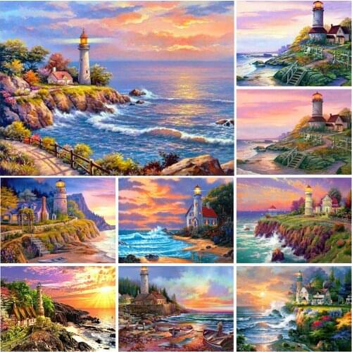 Diamond Painting Scenery Lighthouse 5D DIY Diamond Embroidery House Cross Stitch Picture Kits Rhinestones Art Home Decor