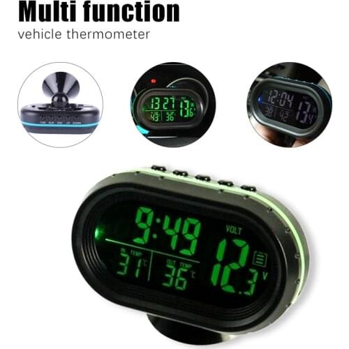 Car Thermometer Digital Clock Automobile Clock LED Lighted Auto Dual Temperature Gauge Voltmeter Voltage Tester 12V 24V input