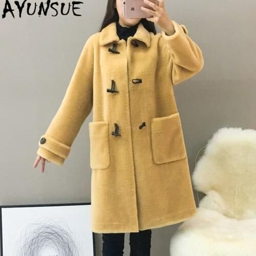 AYUNSUE Real Fur Coat Female Sheep Shearling Jacket Winter Coat Women 100% Wool Coat Women korean outwear manteau femme MY4426