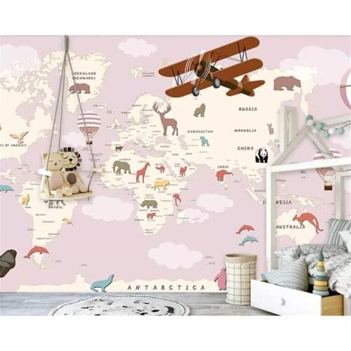 Beibehang Custom Large cartoon map mural wallpaper Modern Hot air balloon plane cartoon map animal world 3d wallpaper tapeten