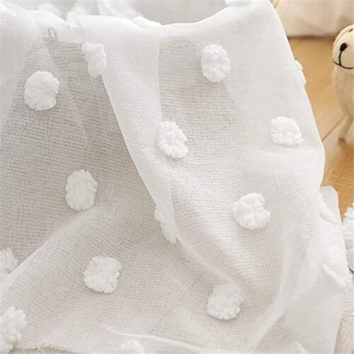 White Sheer Pom pom Curtains for Living Room Girls Bedroom Pom pom Voile Window Curtains Tulle for Nursery Kids Teenage Room