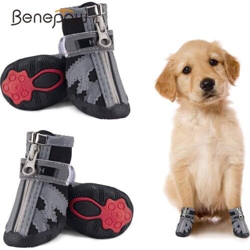 Benepaw Winter Dog Shoes Soft Fleece Durable Anti-Slip Pet Boots Comfortable Waterproof Breathable Paw Protector Reflective