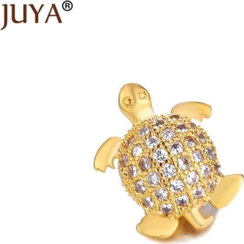 Beads For Jewelry Making Top Quality Copper Metal Inlay AAA Cubic Zirconia Rhinestone Tortoise Beads DIY Bracelets Accessories