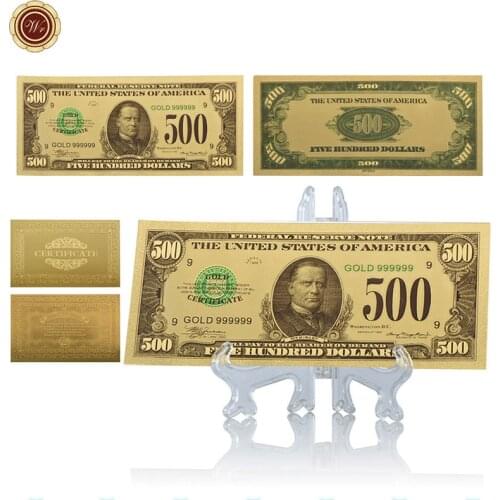 WR Fake Money Bills America 500 Dollar Gold Foil Banknote with Stand USA Prop Money Bank Note President for Men Dropshiping