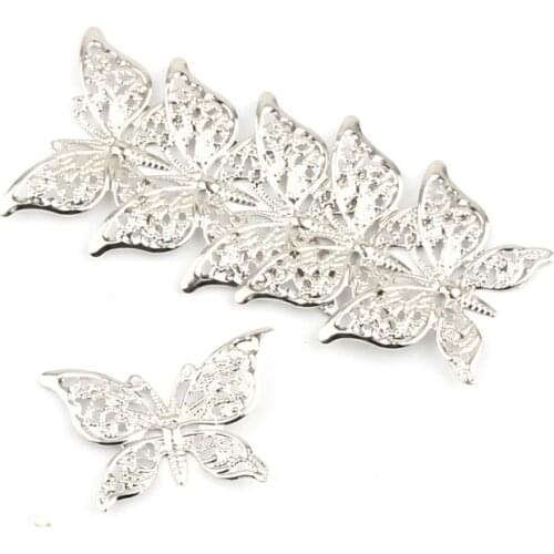 Butterfly Filigree Wraps 30Pcs Silver Color Metal Connectors Crafts 39x25mm For Jewelry Making DIY Accessories Charm Pendant