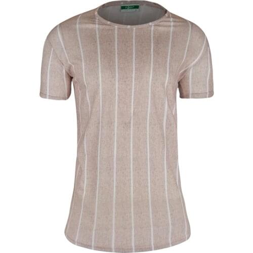 Kulemoda Bamboo Fabric Vertical Striped Slim Fit Lycra Beige Tshirt
