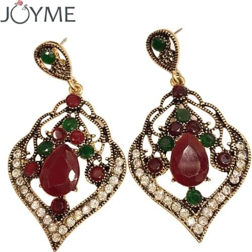 Indian Retro Gold Drop Earrings for Women Bride Ladies Earrings Hanging Ethnic Long Large Green Leaf Earring Female Bijoux