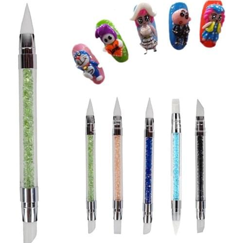 Nail Tools Hollow Engraving Embossed Nail Gel Pen Double Head With Diamond Ultra Soft Silicone Pen Exquisite Easy Use