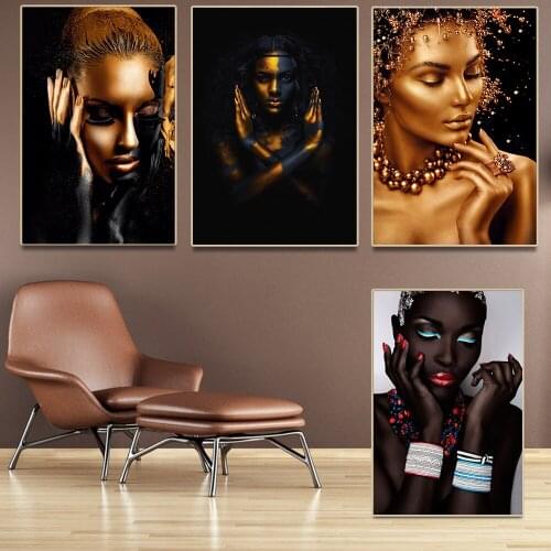 DDWW Wall Art Canvas Painting Black Gold Nude African Woman Posters Prints Scandinavian Picture for Living Room Decor