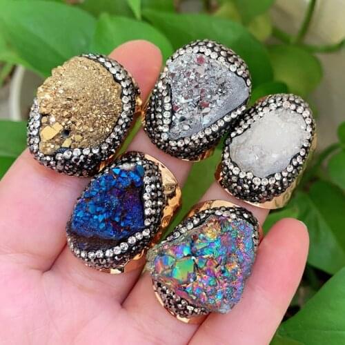 Raw Rock Mineral Stone Quartz Agates Ring Cuff Open Adjustable Midi Knuckle Big Natural Quartz Crystal Ring for Women Female