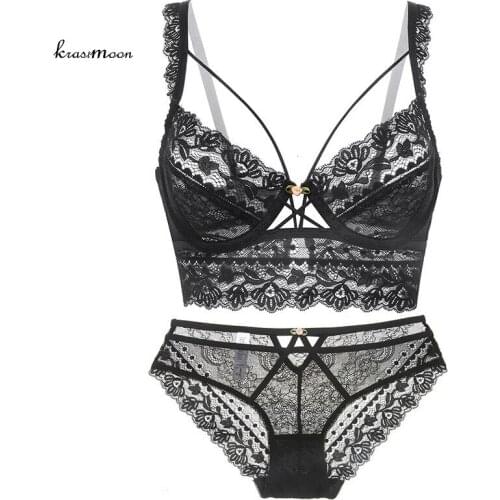 Women Comfortable Sexy Transparent Ultra-thin Bra Panty Set Lace Lingerie Bra Brief Sets