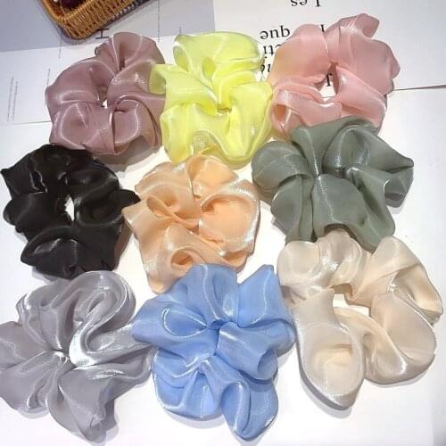 2021 Summer Silk Hair Scrunchies Oversize Large Hair Rope For Women Beach Vocation Luxury Lady Mesh Hair Schrunchies For Girls