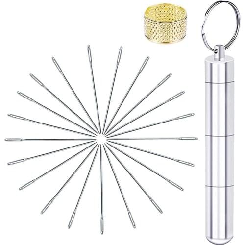 LMDZ 21PCS Sewing Sharp Needles Large Eye Sewing Needles Handmade Leather Needle Large Eye Stitching Needles with Sewing Bottle