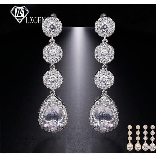 LXOEN Fashion Pear Shape Cubic Zirconia Drop Earrings Hang 3 pcs Round Crystal Silver Color Wedding Earrings Jewelry brinco Gift