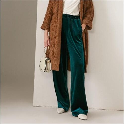 Fashion 2020 Winter women long velvet pants,England style loose casual staight wide leg velour pants,Plus size velvet Trousers