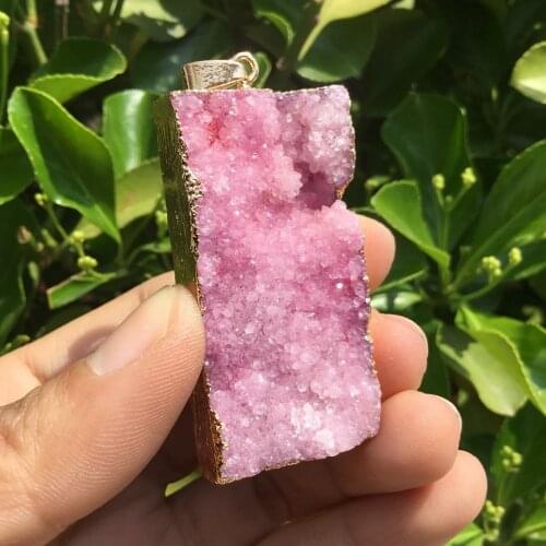 Fashion Natural Raw rock crystal cluster druzy pendant Plating crystal stone