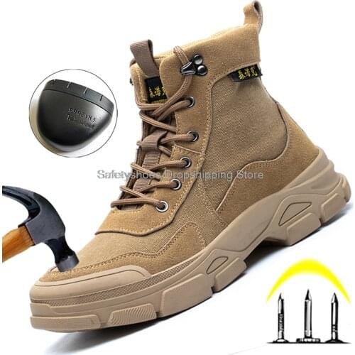 High Top Soft Safety Shoes For Men Work Sneakers Steel Toe cap Kevlar Midsole Anti-punture Work Sneakers Ankle Winter Boots Male