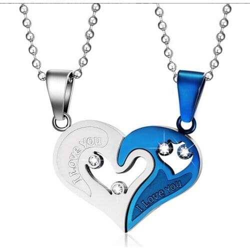 Lovers wave Double hearts LOVE YOU 316L Stainless Steel pendant necklaces for men wome Collier Collar Lovers Jewelry Couple Gift
