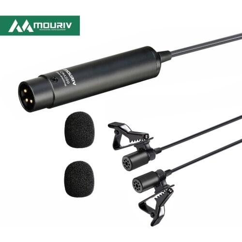 MOURIV CMX200 Dual Head XLR Lavalier Microphone Omni-directional Lapel Clip on Microphone Interview Kit for ZOOM TASCAM SONY
