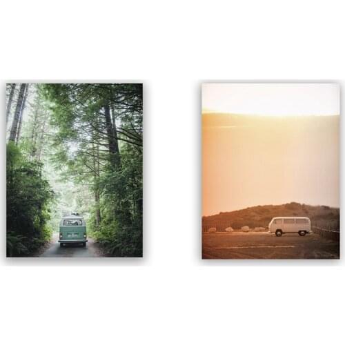 Natural Landscape Canvas Painting Wall Art Forest Bus Scenery Picture Posters Print for Living Room Bedroom Corridor Decoration