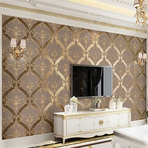 European Style Damascus Wallpaper Living Room TV Sofa Bedroom 3D Relief Non-woven Bedside Wall Paper Luxury Home Decor 3D Tapety