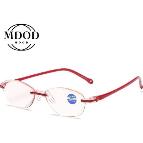 New Anti-blue Reading Glasses Fashion Womens Frameless Siamese Ultra Light Old Man Reading Glasses +1.0 To 4.0