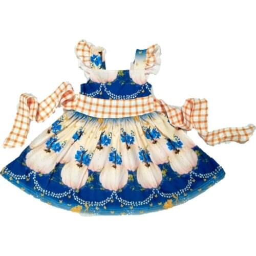 Wholesale/retail pumpkin dress baby girls fashion sleeveless strap cute plaid dresses kids boutique twirl dress