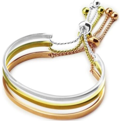 100% Stainless Steel Adjustable Bracelet Bangle for Women Bar Slider Fashion Jewelry Gift Pulseira Feminia