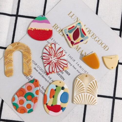 Retro style 20pcs/lot color pattern print geometry ovals/irregular shape acrylic beads diy jewelry earring/garment accessory
