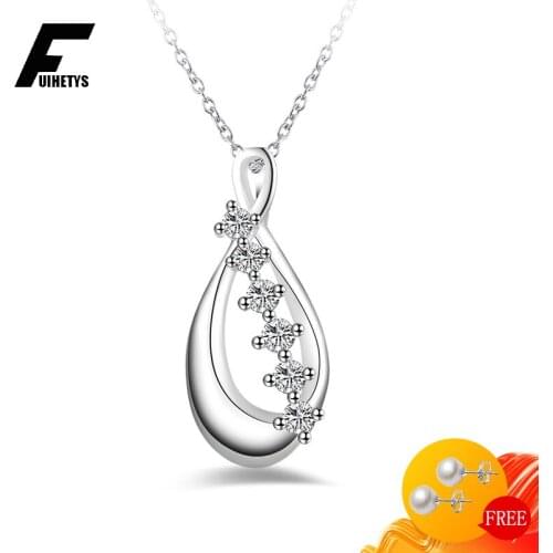 Luxury 925 Silver Jewelry Necklace Geometric Zircon Gemstones Pendant for Women Wedding Engagement Party Accessories Wholesale