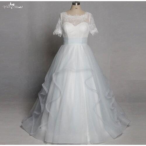 RSW1346 Real Pictures Yiaibridal Lace Half Sleeves Boat Neckline Colorful Ruffles Plus Size Bridal Gown